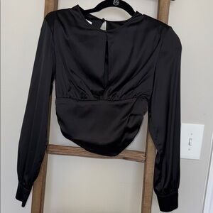 House of CB Black Satin Blouse